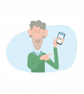 Illustratie van persoon met telefoontje in hand