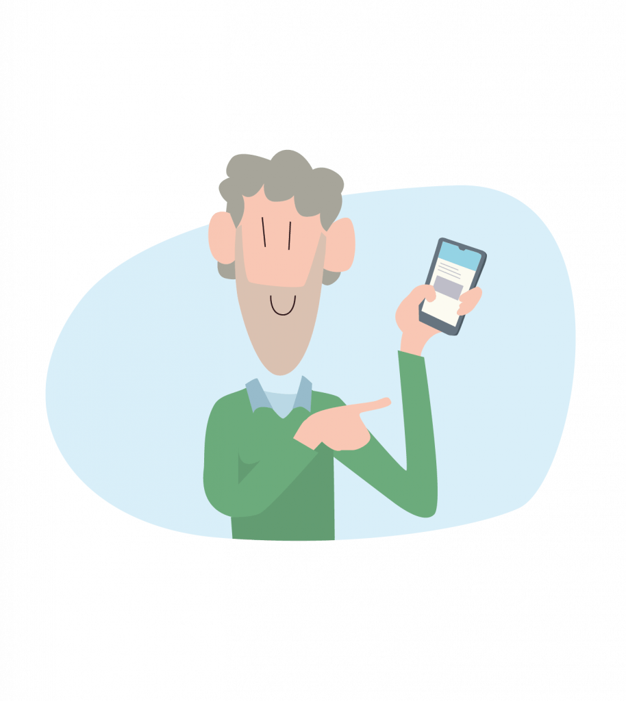 Illustratie van persoon met telefoontje in hand
